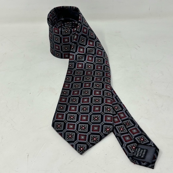 PRONTO UOMO COUTURE Men’s Blue Red Geometric Woven 100% Silk Neck Tie 60” Long - Picture 1 of 6